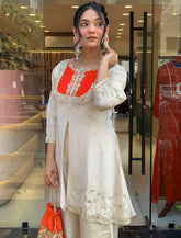 Awesome Orange Color Embroidery Work Co-Ord Set